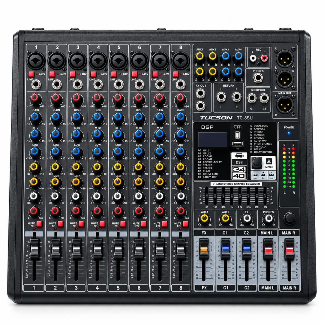 Table de mixage TUCSON TC-8SU 8 canaux avec DSP, USB et égaliseur 7 bandes